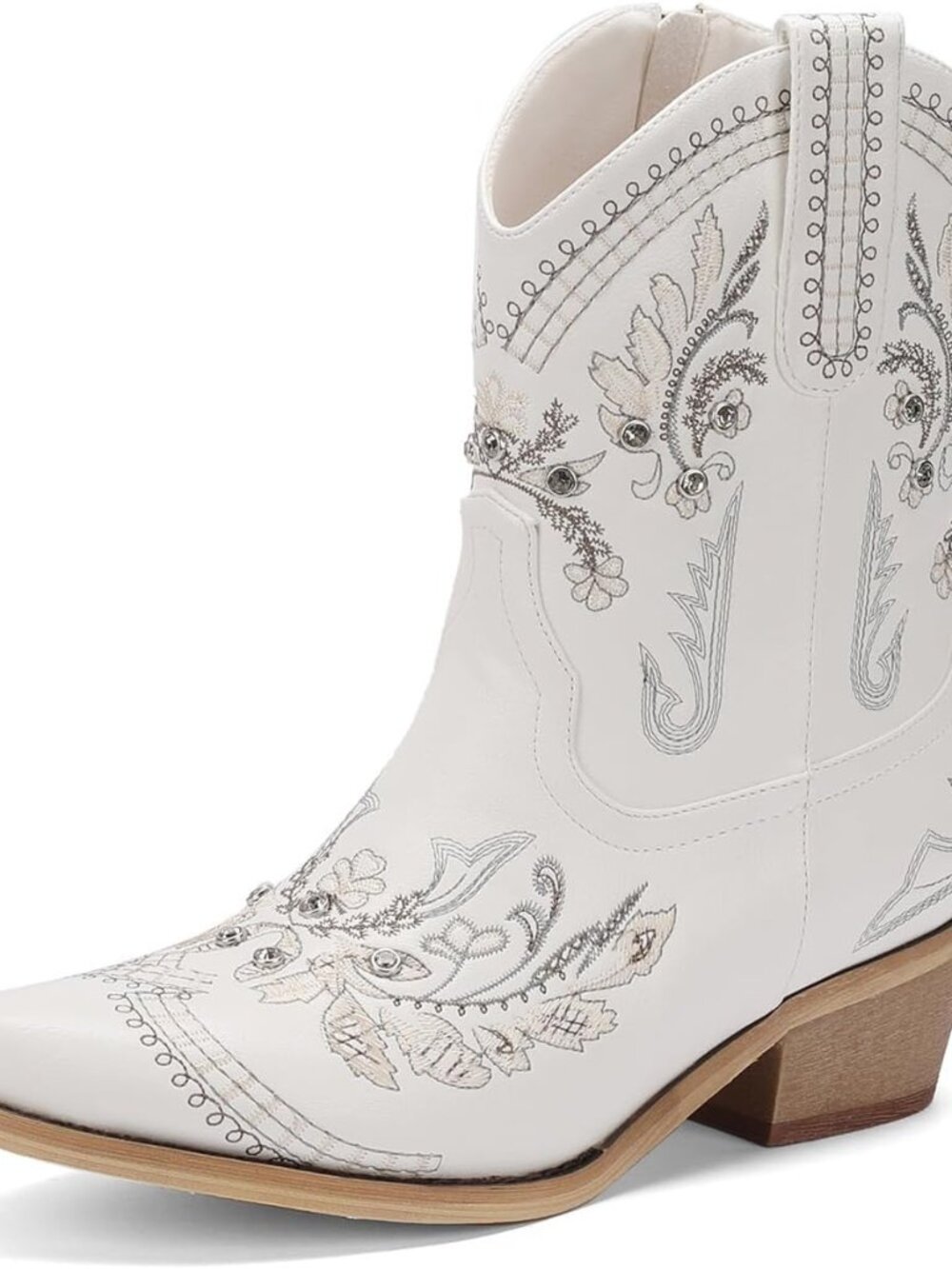 Rhinestone Ankle Cowboy Boots for Women Embroidered Short Cowgirl Boots with Low